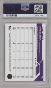 James Harden from the 2023-24 Topps Chrome set featuring a SuperFractor parallel graded by PSA and given an overall grade of 9.