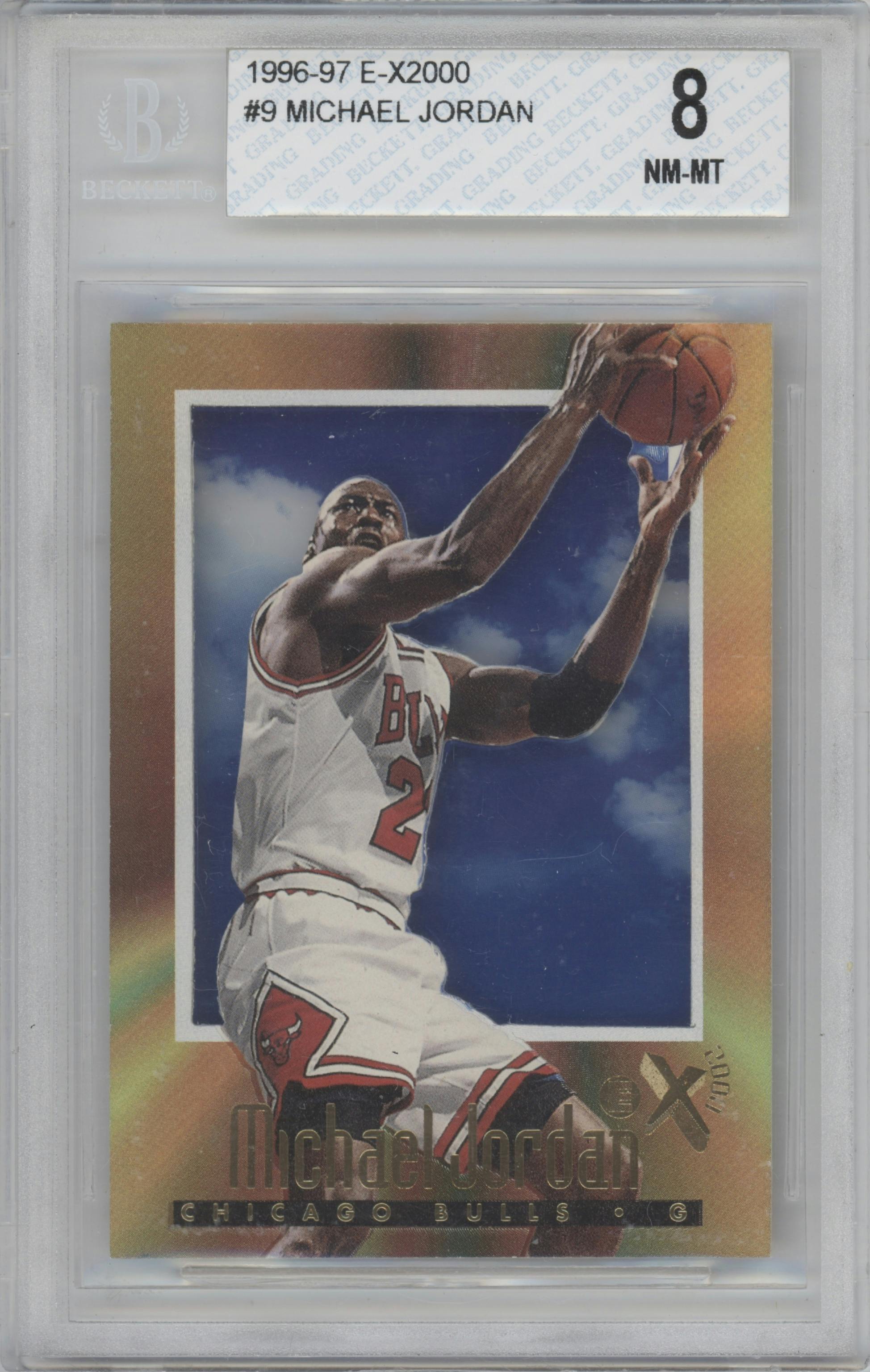 Michael Jordan from the 1996-97 Skybox E-X 2000 set graded by Beckett and given an overall grade of 8.
