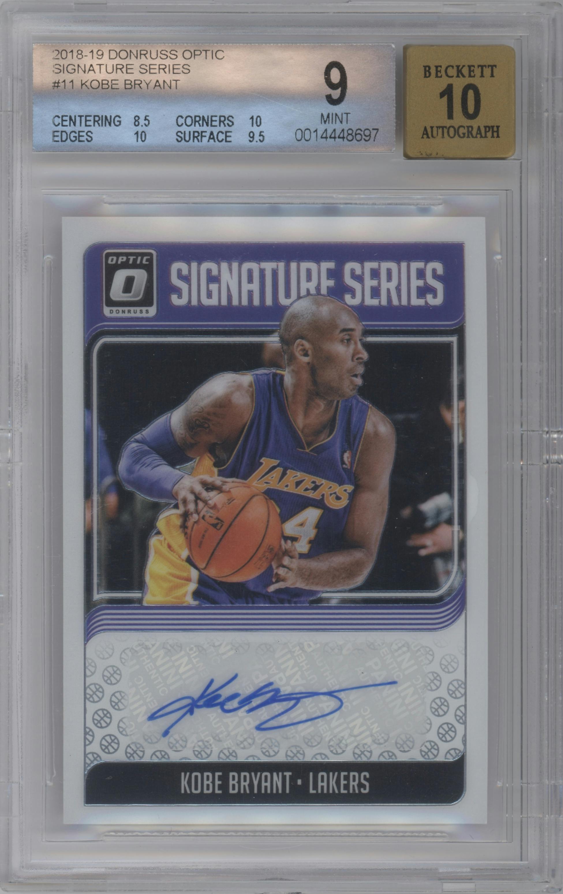 Kobe Bryant from the 2018-19 Panini Donruss Optic set graded by Beckett and given an overall grade of 9.