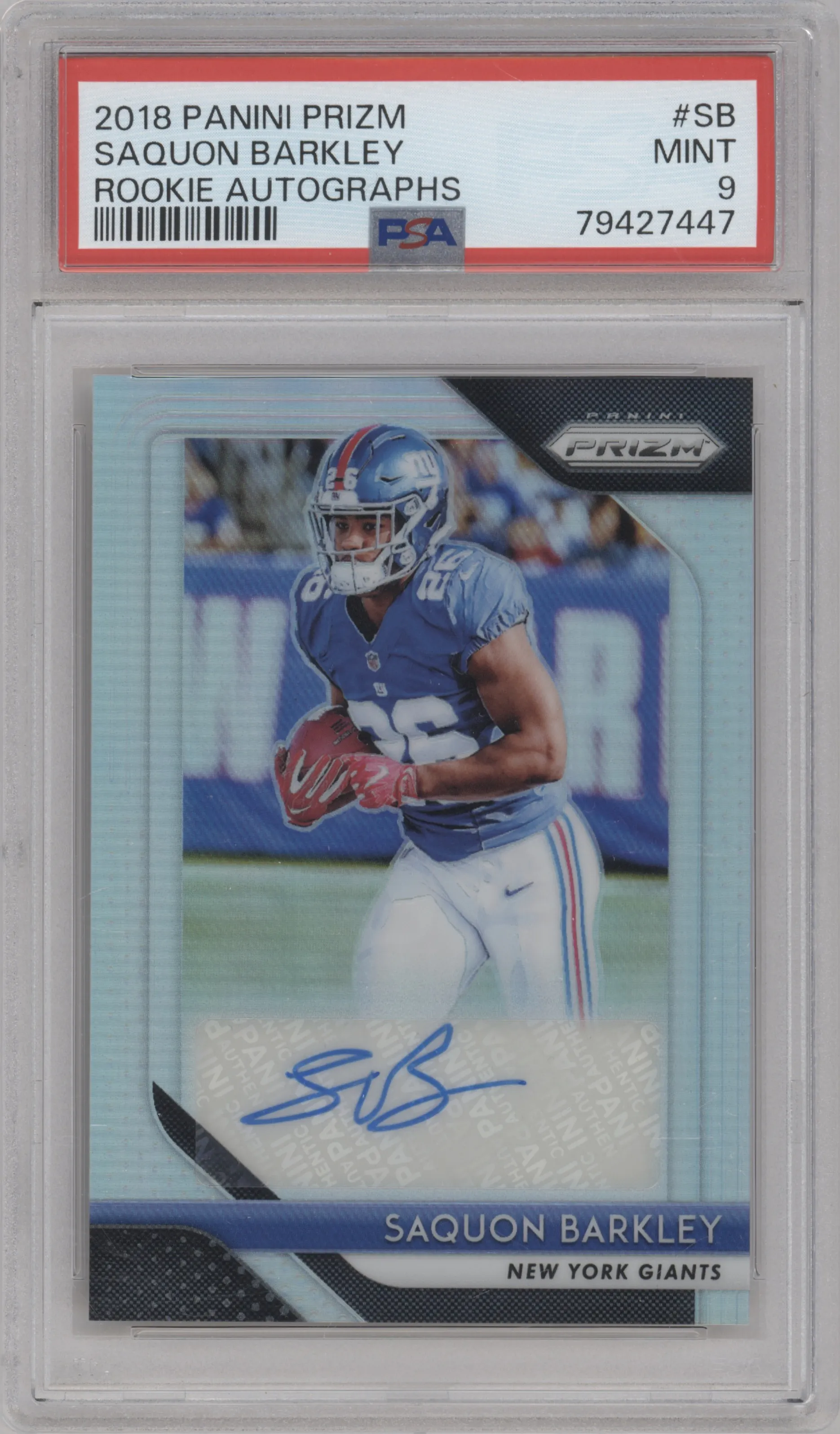 2018 Panini Prizm Rke.Auto Saquon Barkley #RA-SB PSA 9
