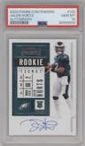 Jalen Hurts from the 2020 Panini Contenders set graded by PSA and given an overall grade of 10.