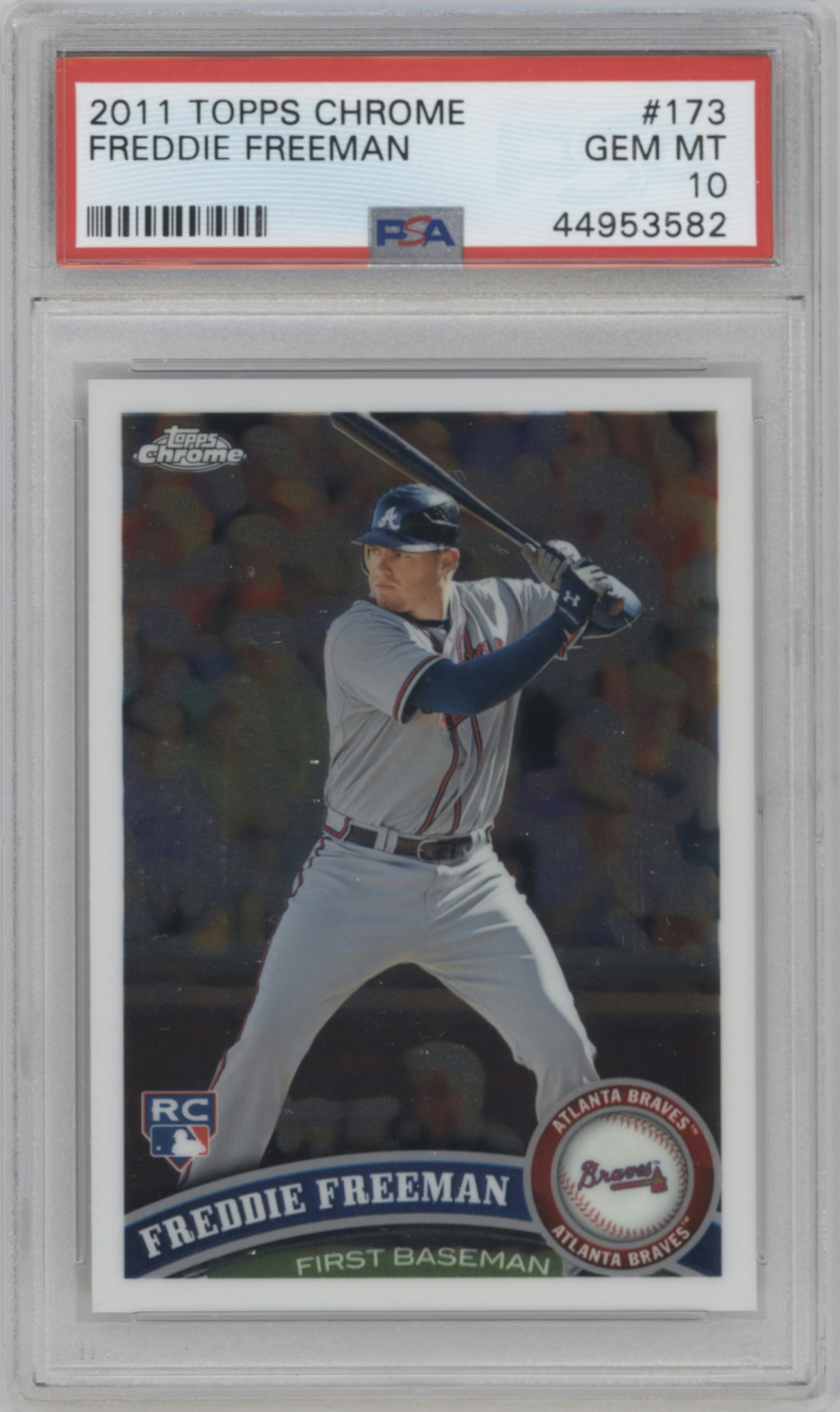 Freddie Freeman from the 2011 Topps Chrome set graded by PSA and given an overall grade of 10.
