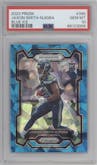 Jaxon Smith-Njigba from the 2023 Panini Prizm set featuring a Blue Ice parallel graded by PSA and given an overall grade of 10.