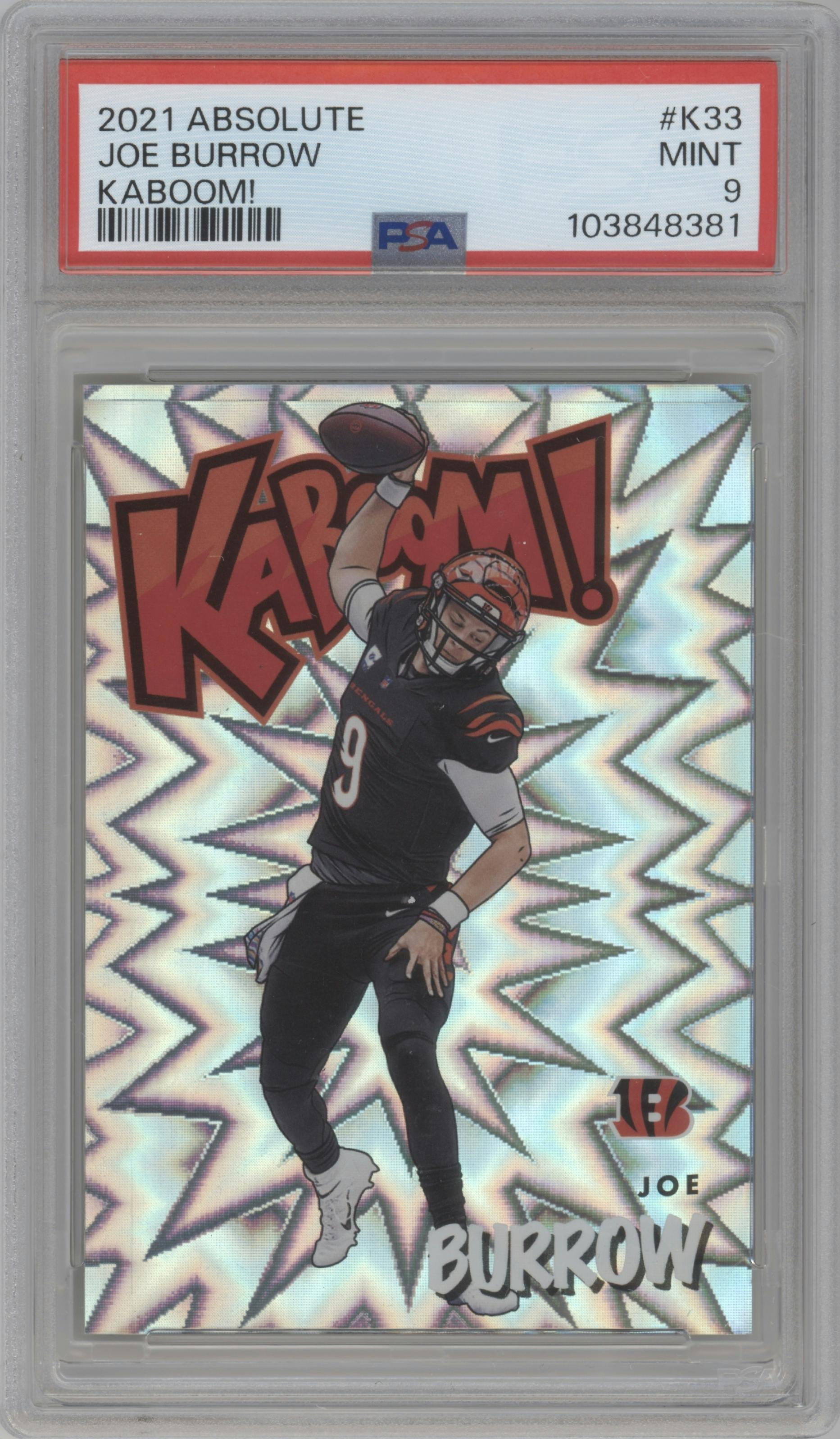 Joe Burrow from the 2021 Panini Absolute set graded by PSA and given an overall grade of 9.