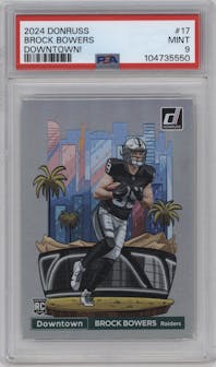 Brock Bowers from the 2024 Donruss set graded by PSA and given an overall grade of 9.