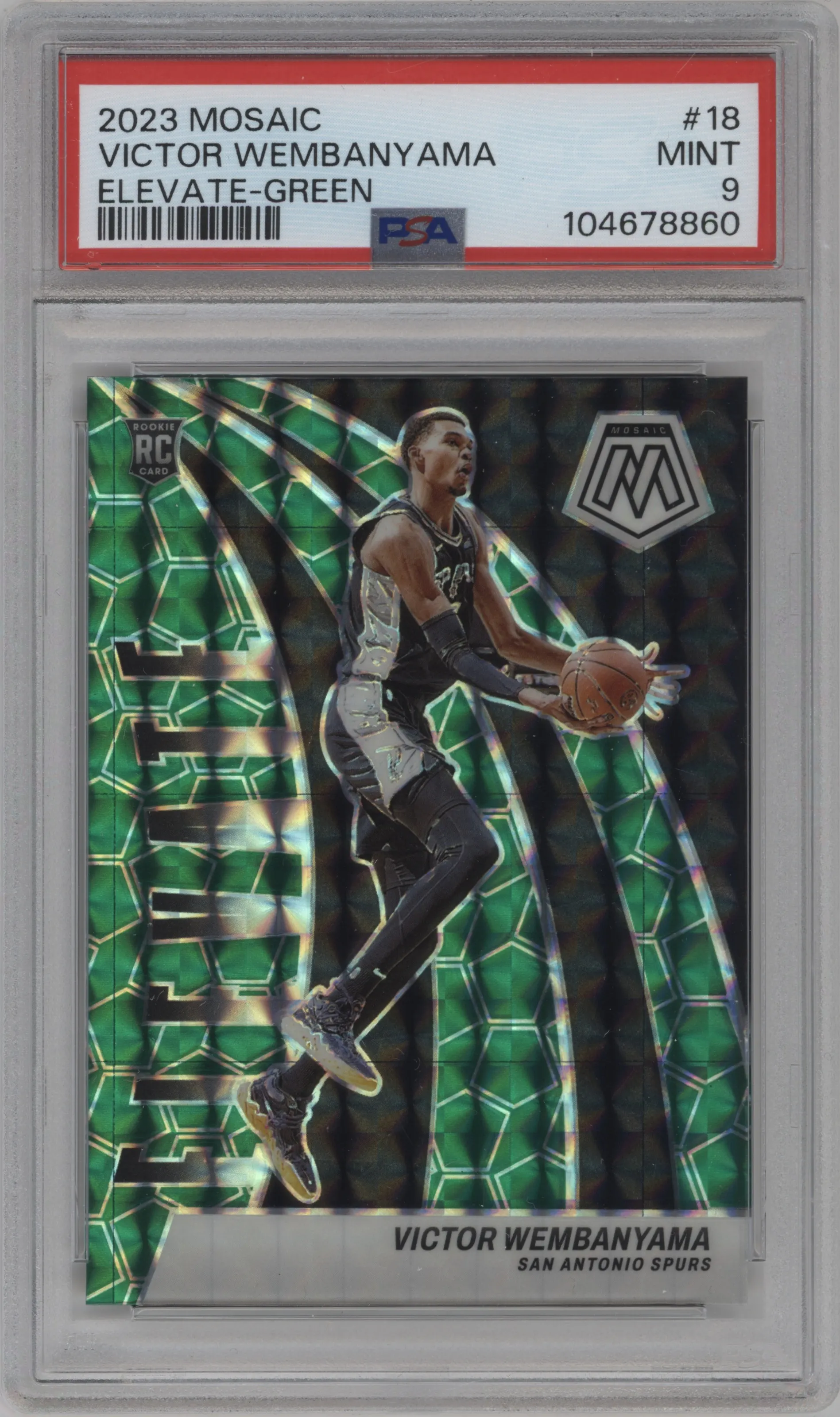 2023 Panini Mosaic Elevate Victor Wembanyama Green Mosaic #18 PSA 9