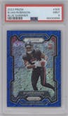 Bijan Robinson from the 2023 Panini Prizm set featuring a Blue Shimmer parallel graded by PSA and given an overall grade of 9.