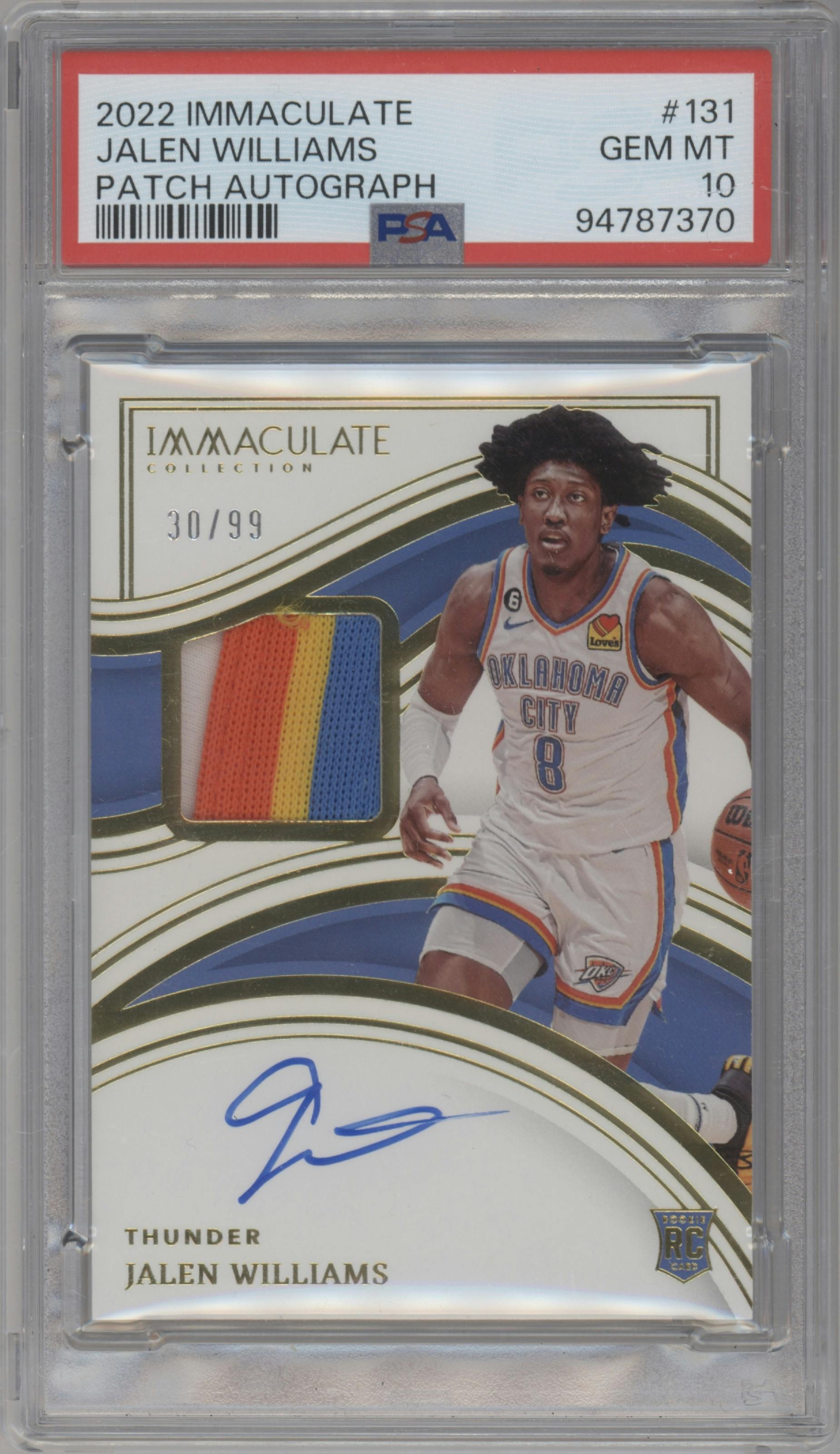 Jalen Williams from the 2022-23 Panini Immaculate Collection set graded by PSA and given an overall grade of 10.