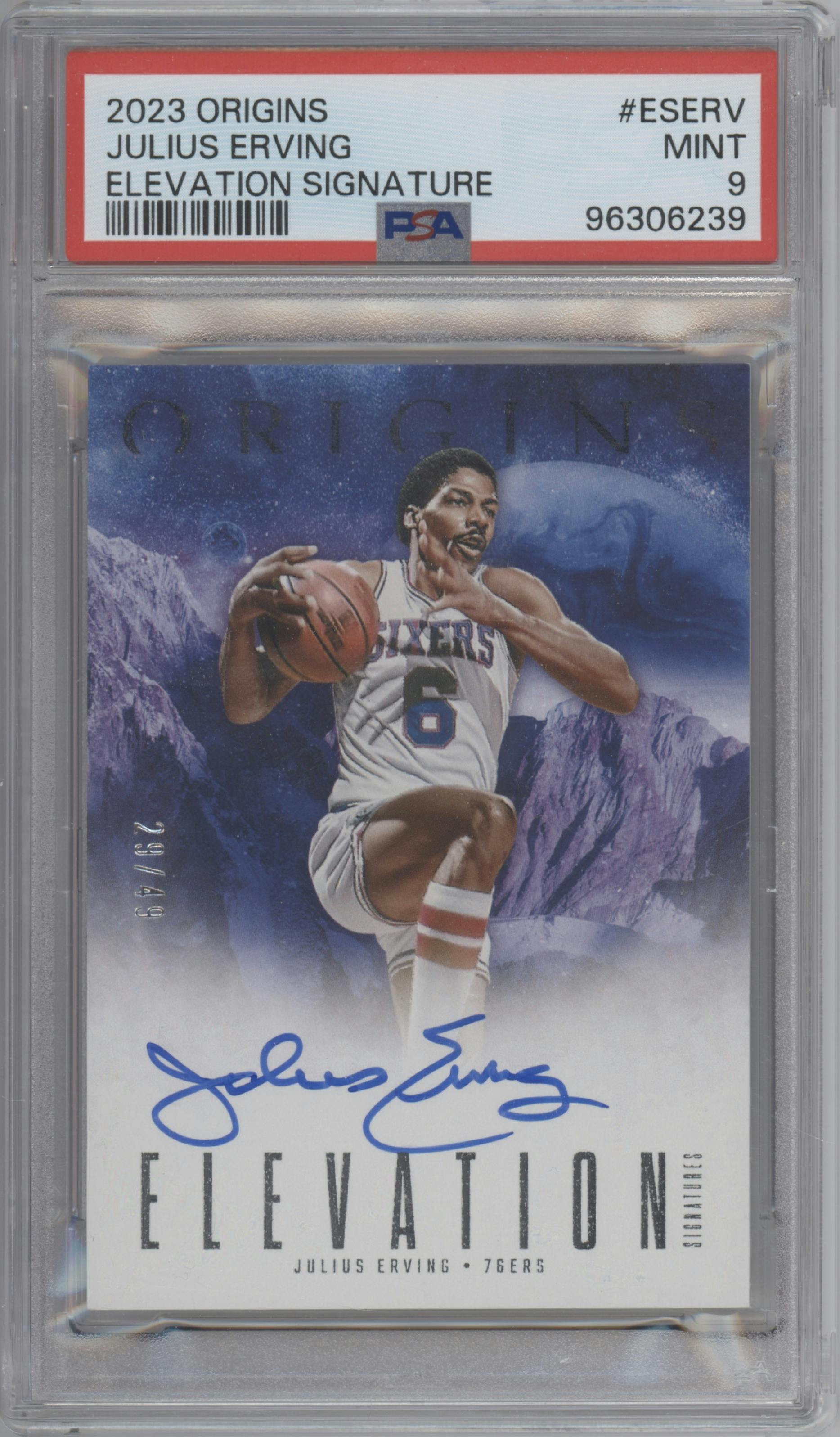 Julius Erving from the 2023-24 Panini Origins set graded by PSA and given an overall grade of 9.