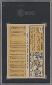 Mickey Mantle from the 1963 Topps set graded by SGC and given an overall grade of 4.5.