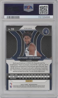 Anthony Edwards from the 2020-21 Panini Prizm set featuring a Blue Wave parallel graded by PSA and given an overall grade of 10.