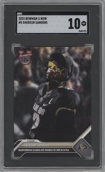 Shedeur Sanders from the 2023 Bowman U Now set graded by SGC and given an overall grade of 10.