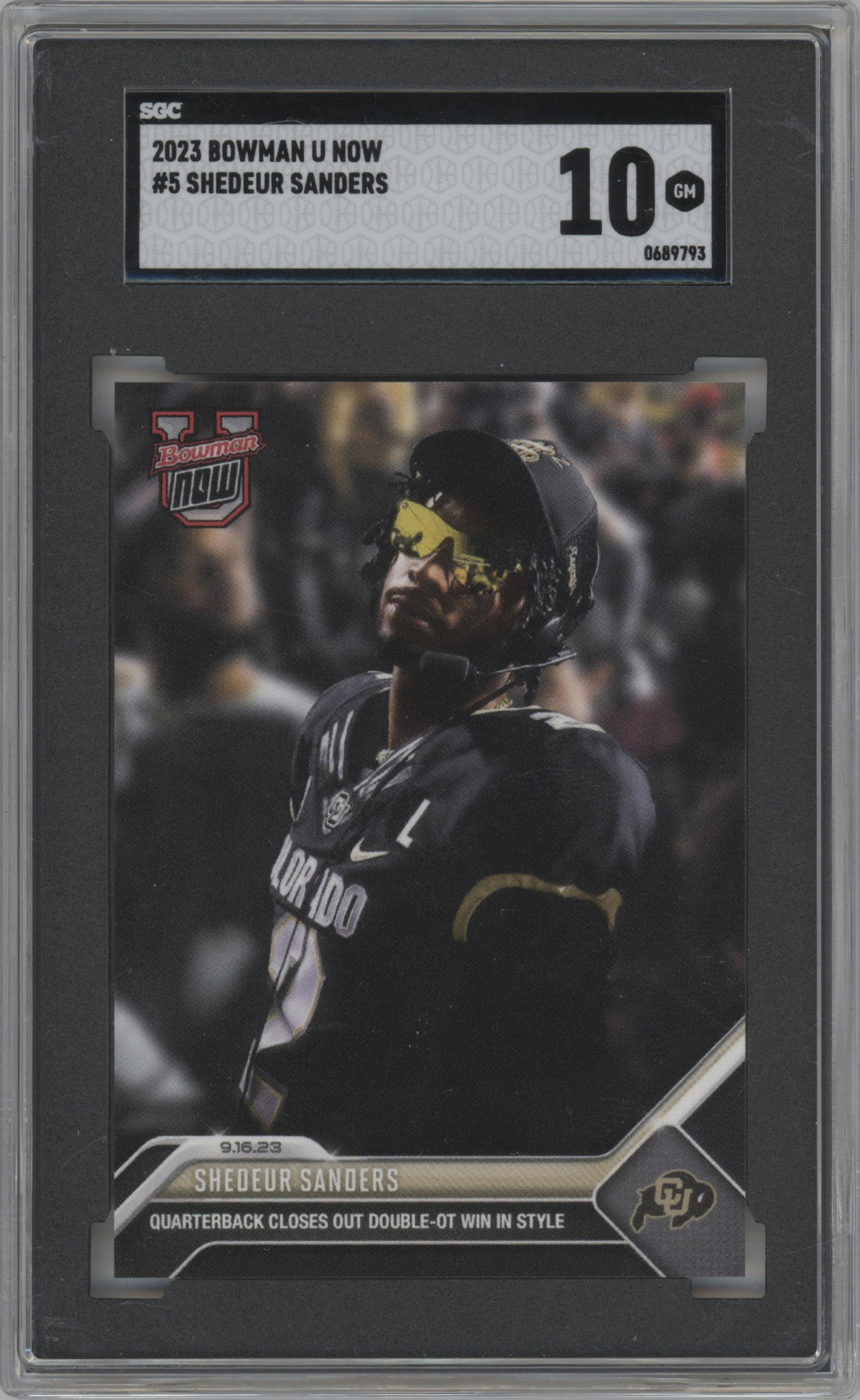Shedeur Sanders from the 2023 Bowman U Now set graded by SGC and given an overall grade of 10.