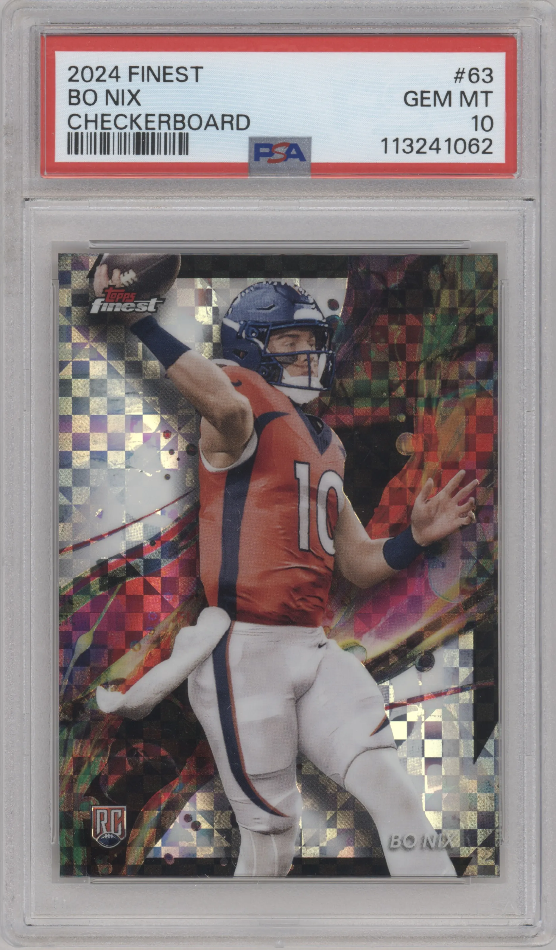 2024 Finest Bo Nix Checkerboard Refractor #63 PSA 10