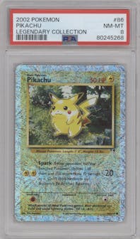 Pikachu from the 2002 Pokemon  set graded by PSA and given an overall grade of 8.