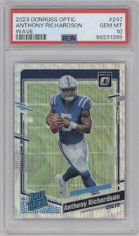 Anthony Richardson from the 2023 Donruss Optic set featuring a Wave parallel graded by PSA and given an overall grade of 10.