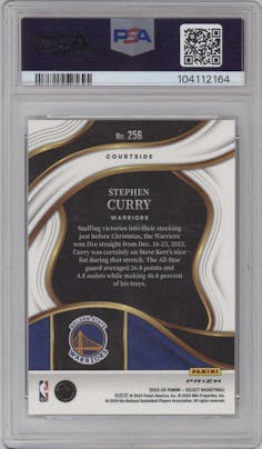 Stephen Curry from the 2023-24 Panini Select  set featuring a Tiger parallel graded by PSA and given an overall grade of 10.