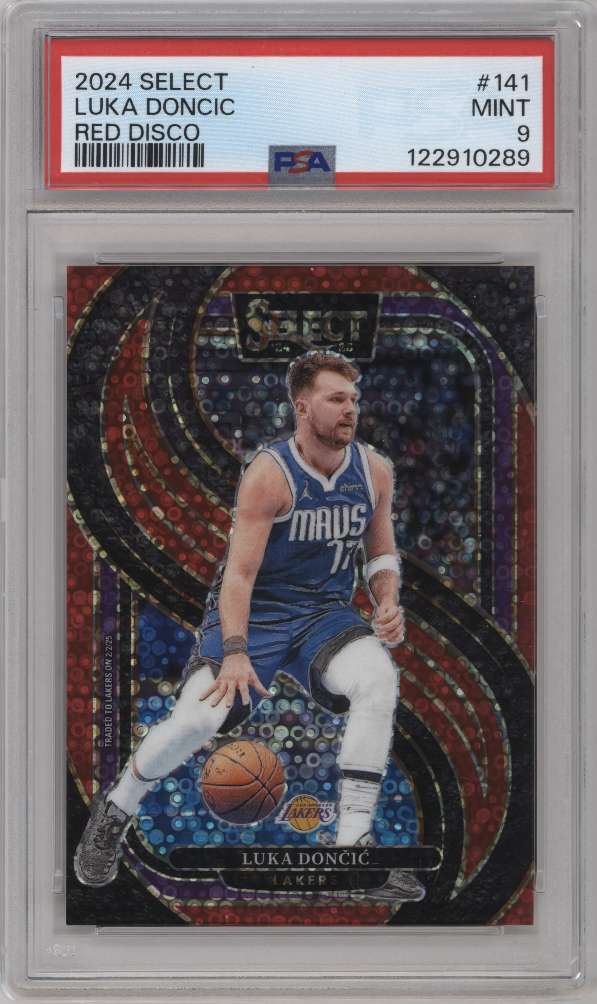 2024 Panini Select Pre.Lvl. Luka Doncic Red Disco Prizm #141 PSA 9