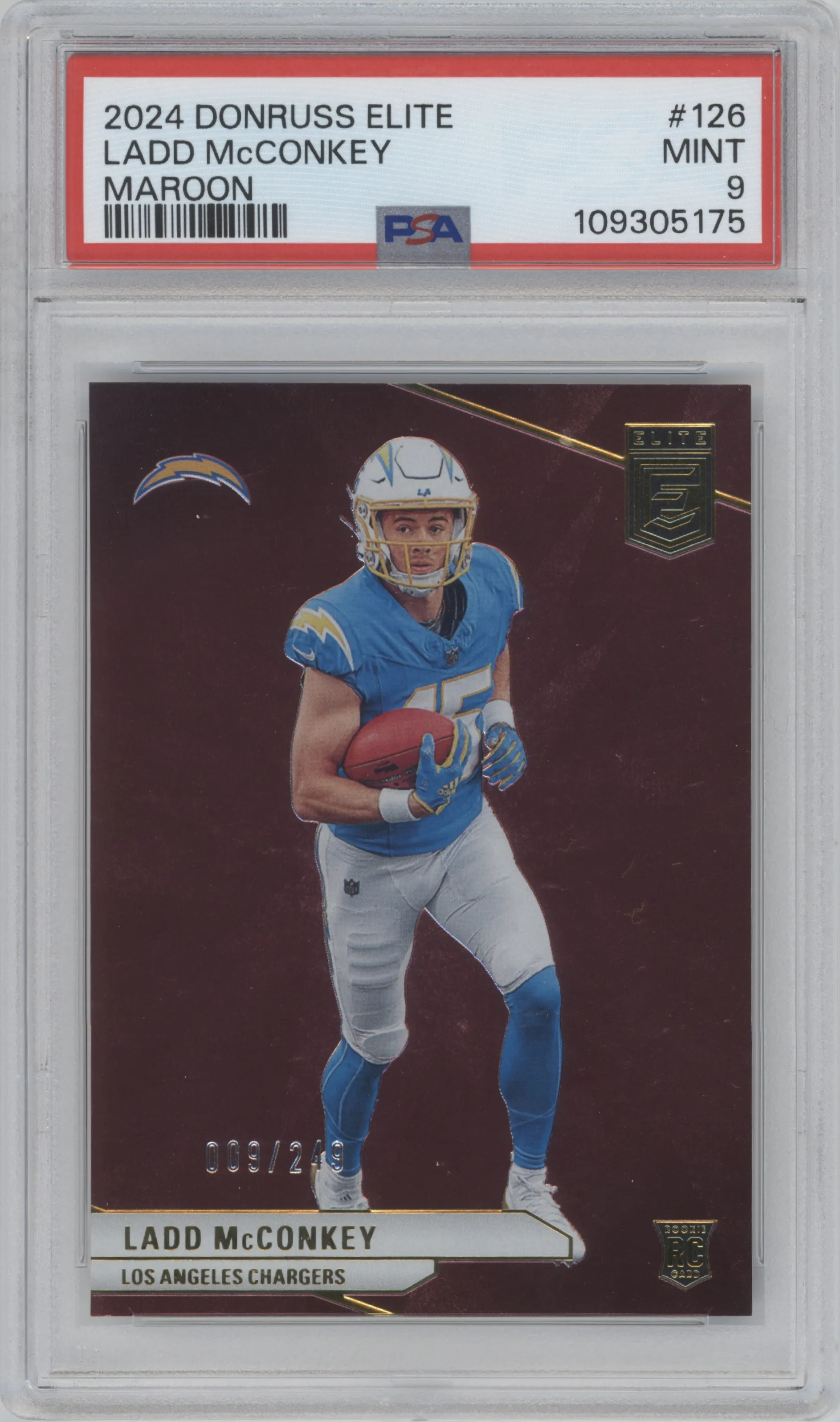 2024 Panini Donruss Elite Ladd McConkey Maroon PSA 9