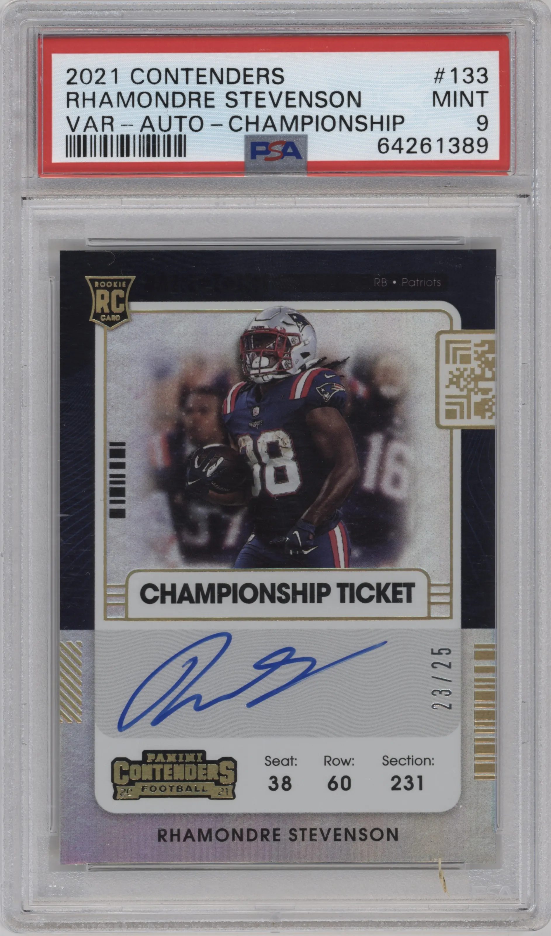 2021 Panini Contenders Rke.Tkt.Var.RPS Rhamondre Stevenson Championship Ticket PSA 9