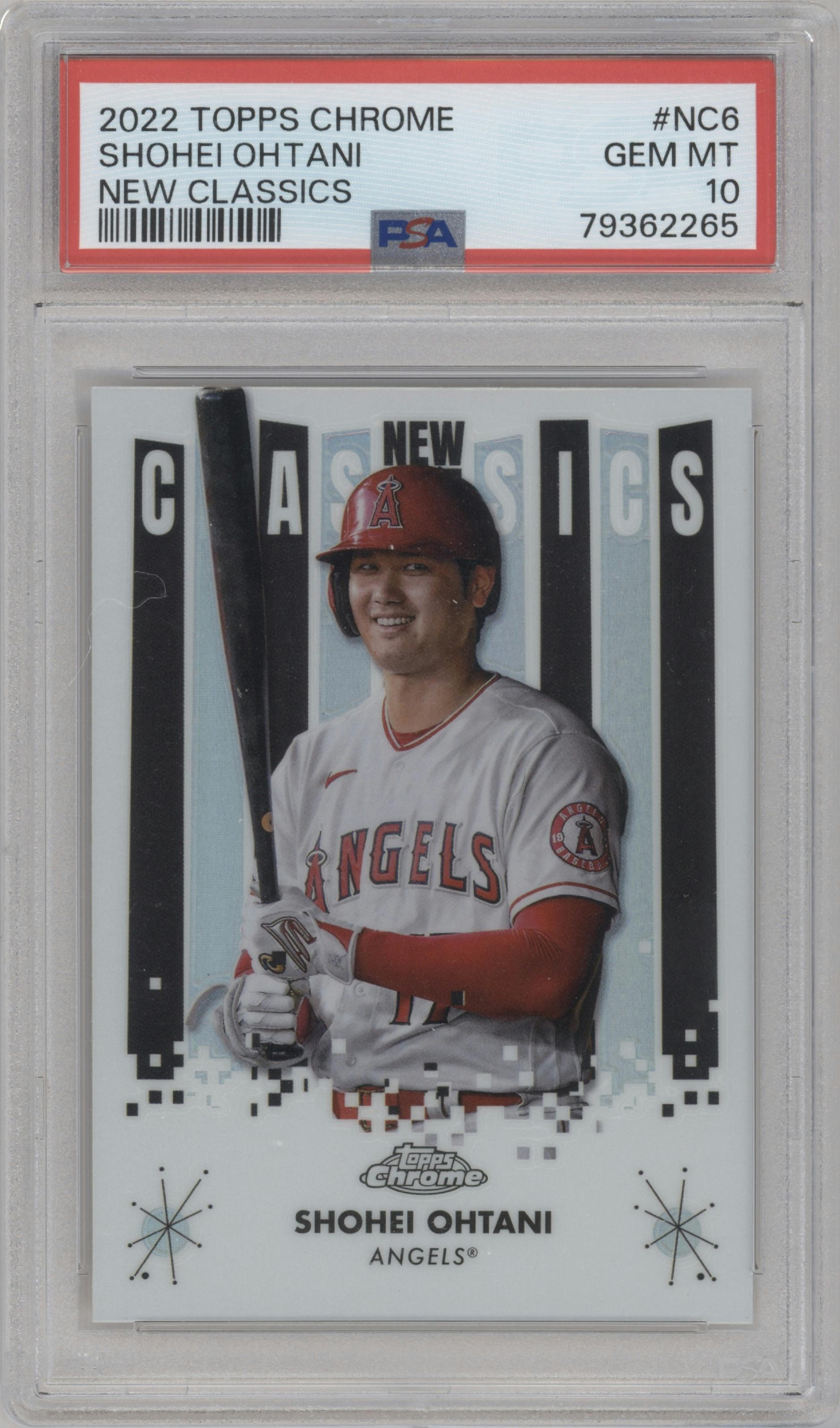 Shohei Ohtani from the 2022 Topps Chrome set graded by PSA and given an overall grade of 10.