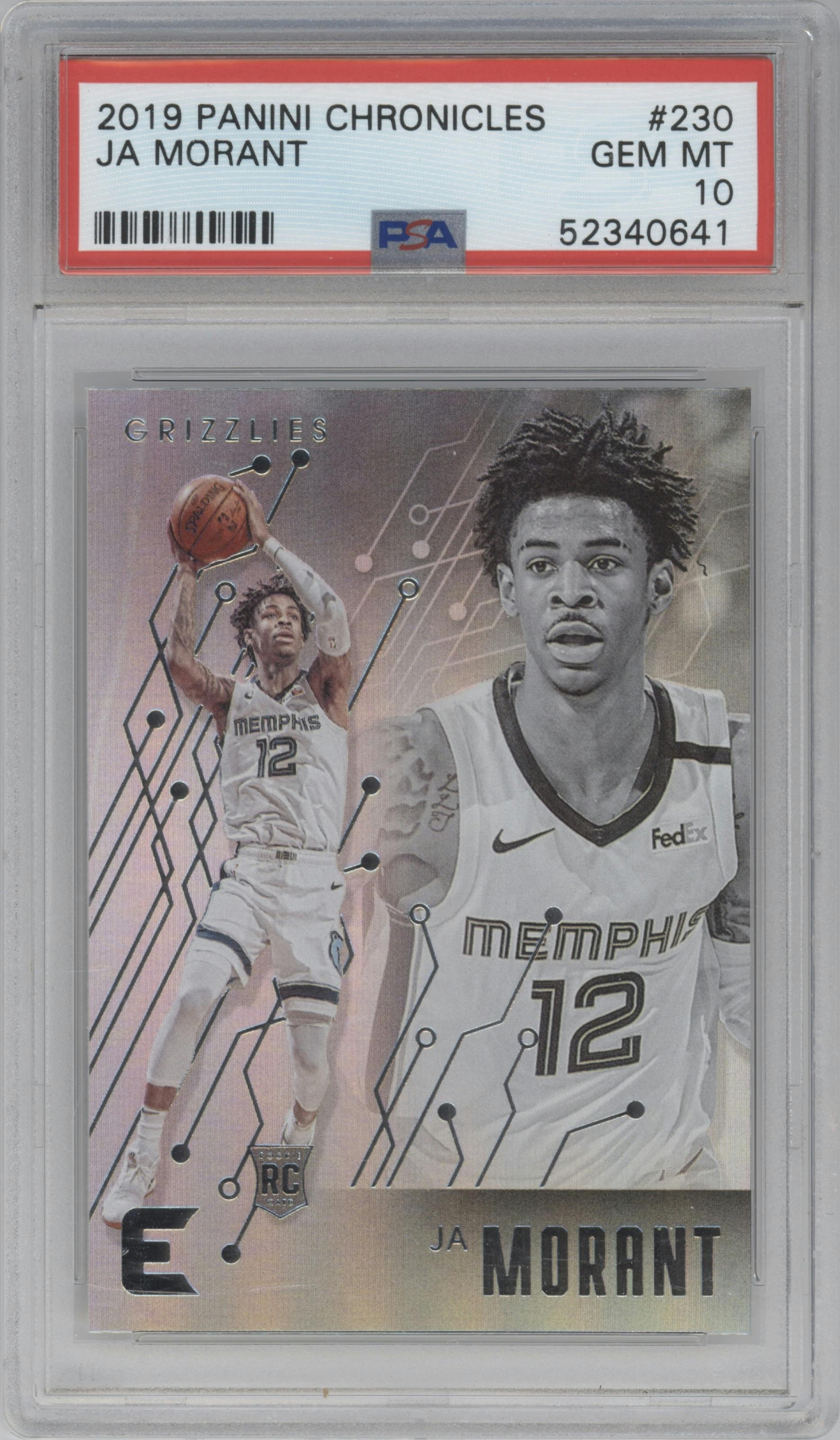 Ja Morant from the 2019-20 Panini Chronicles  set graded by PSA and given an overall grade of 10.