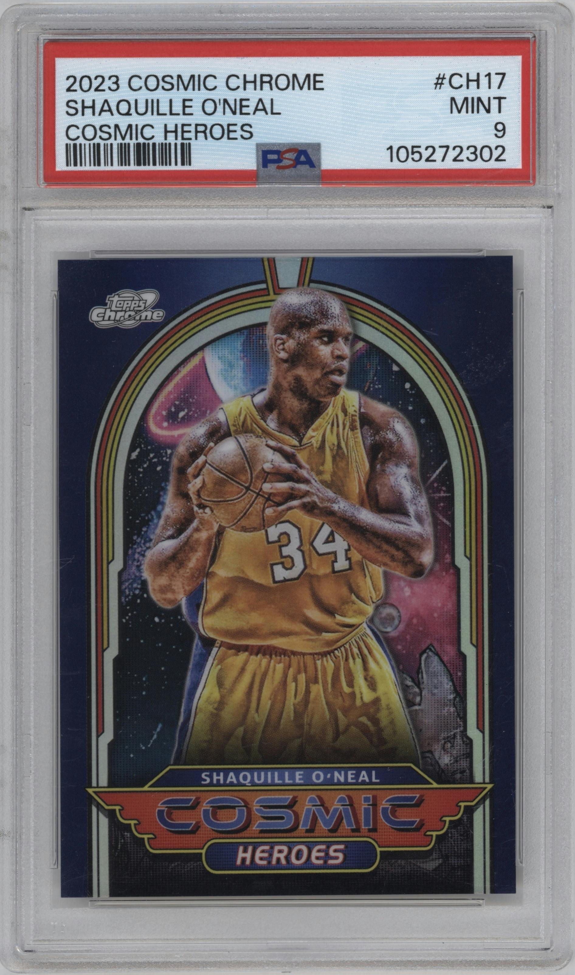 Shaquille O'Neal from the 2023-24 Topps Chrome Cosmic set graded by PSA and given an overall grade of 9.
