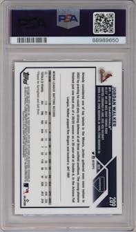 Jordan Walker from the 2023 Topps Chrome set featuring a Prism Refractor parallel graded by PSA and given an overall grade of 10.