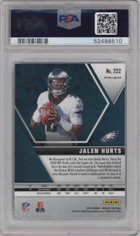 Jalen Hurts from the 2020 Panini Mosaic set featuring a Green Mosaic parallel graded by PSA and given an overall grade of 10.