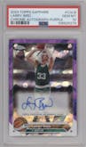 Larry Bird from the 2023-24 Topps Chrome Sapphire set featuring a Purple parallel graded by PSA and given an overall grade of 10.