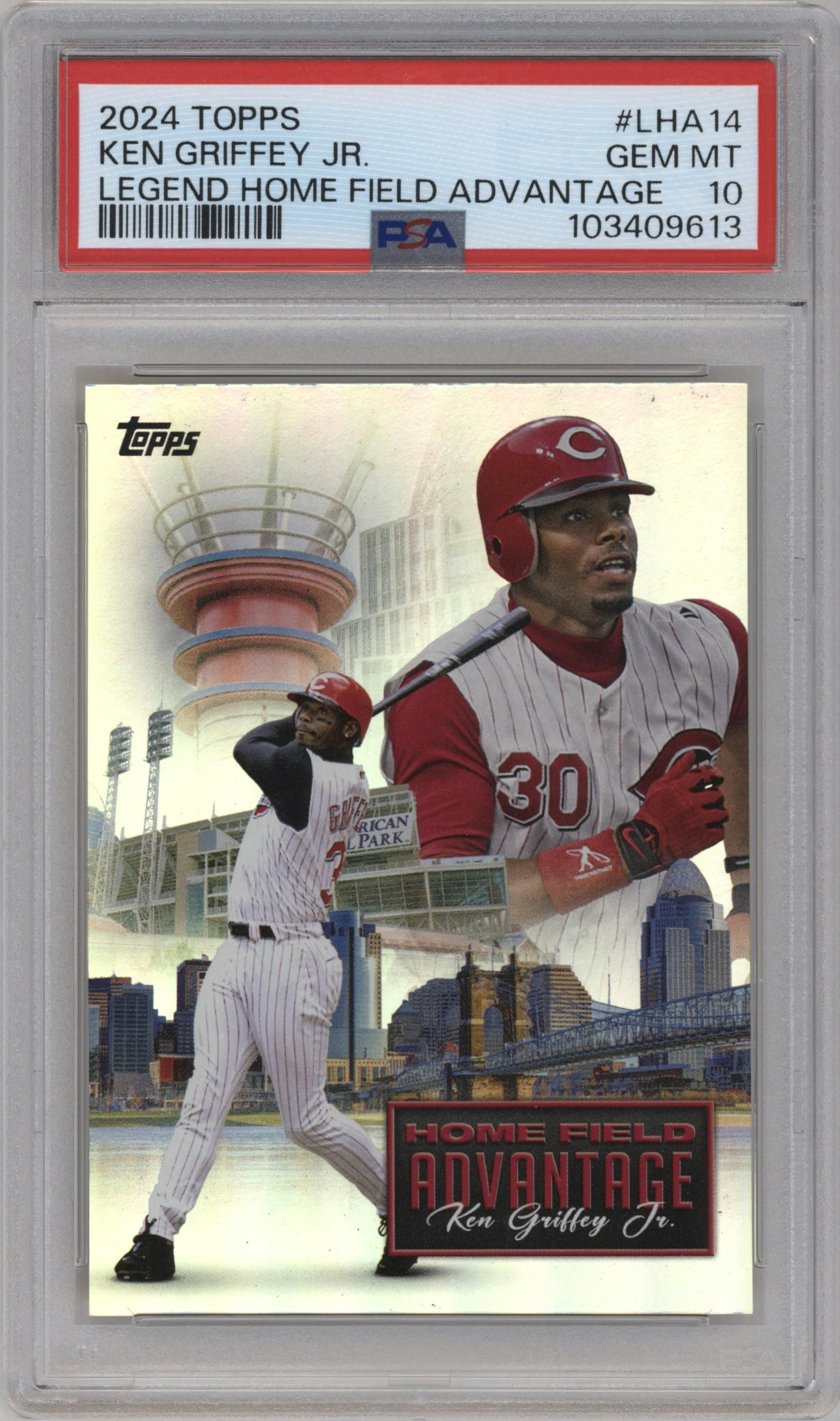 Ken Griffey Jr. from the 2024 Topps Update set graded by PSA and given an overall grade of 10.
