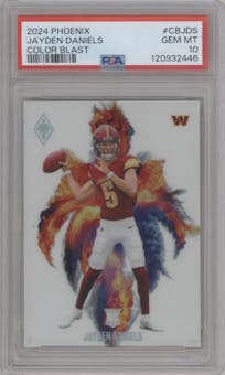 Jayden Daniels from the 2024 Panini Phoenix set graded by PSA and given an overall grade of 10.