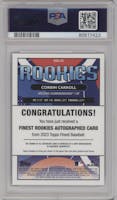 Corbin Carroll from the 2023 Topps Finest set featuring a Gold Refractor parallel graded by PSA and given an overall grade of 10.