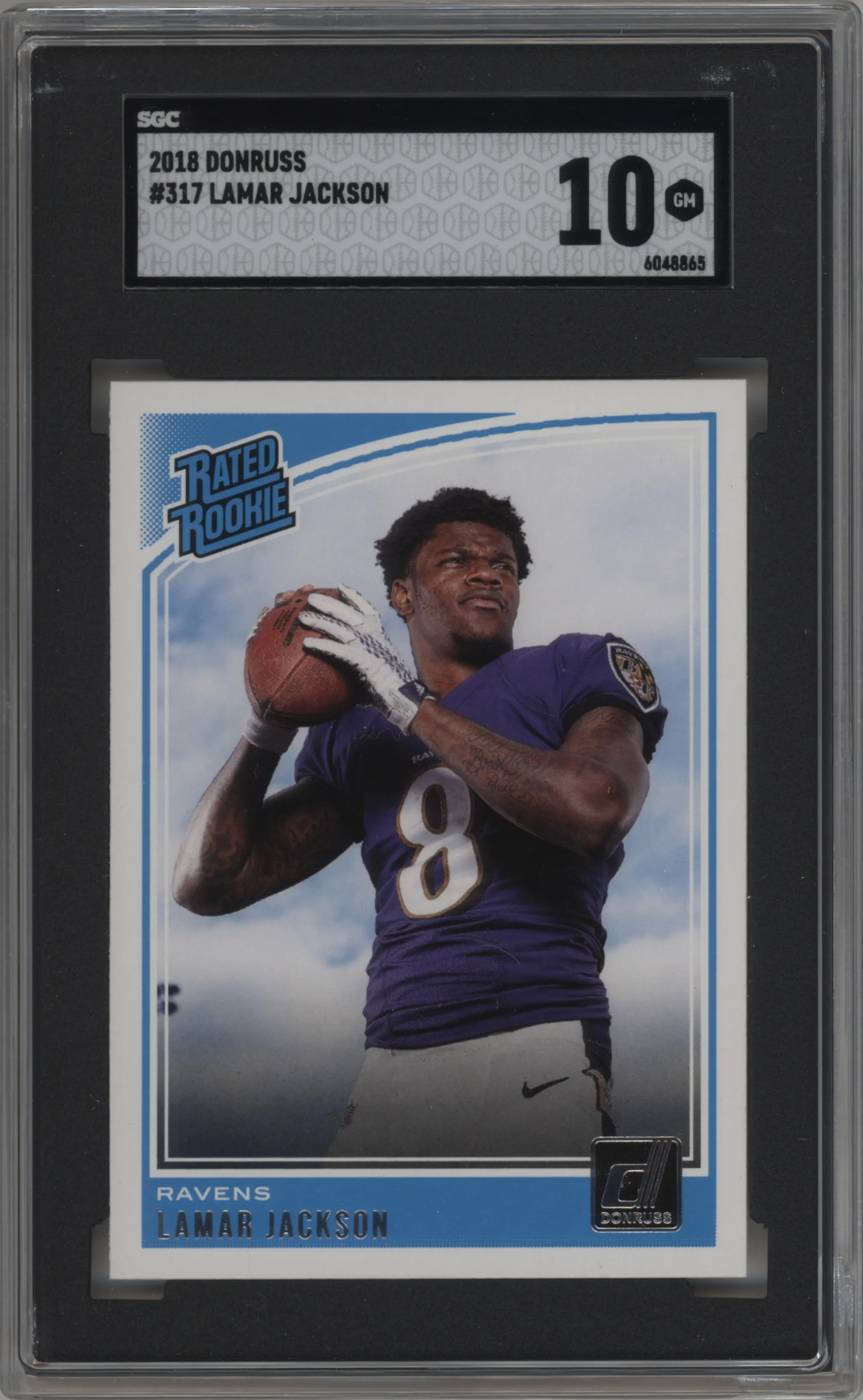 2018 Panini Donruss Rated Rookie Lamar Jackson #317 SGC 10