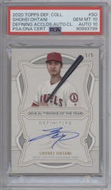 Shohei Ohtani from the 2020 Topps Definitive Collection set graded by PSA and given an overall grade of 10.