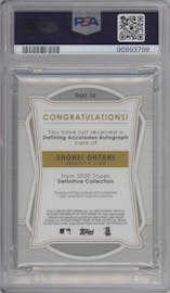Shohei Ohtani from the 2020 Topps Definitive Collection set graded by PSA and given an overall grade of 10.