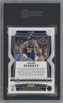 Jalen Pickett from the 2023-24 Panini Obsidian set featuring a Electric Etch Gold Flood parallel graded by SGC and given an overall grade of 9.