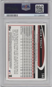 Mike Trout from the 2012 Topps Chrome set graded by PSA and given an overall grade of 10.