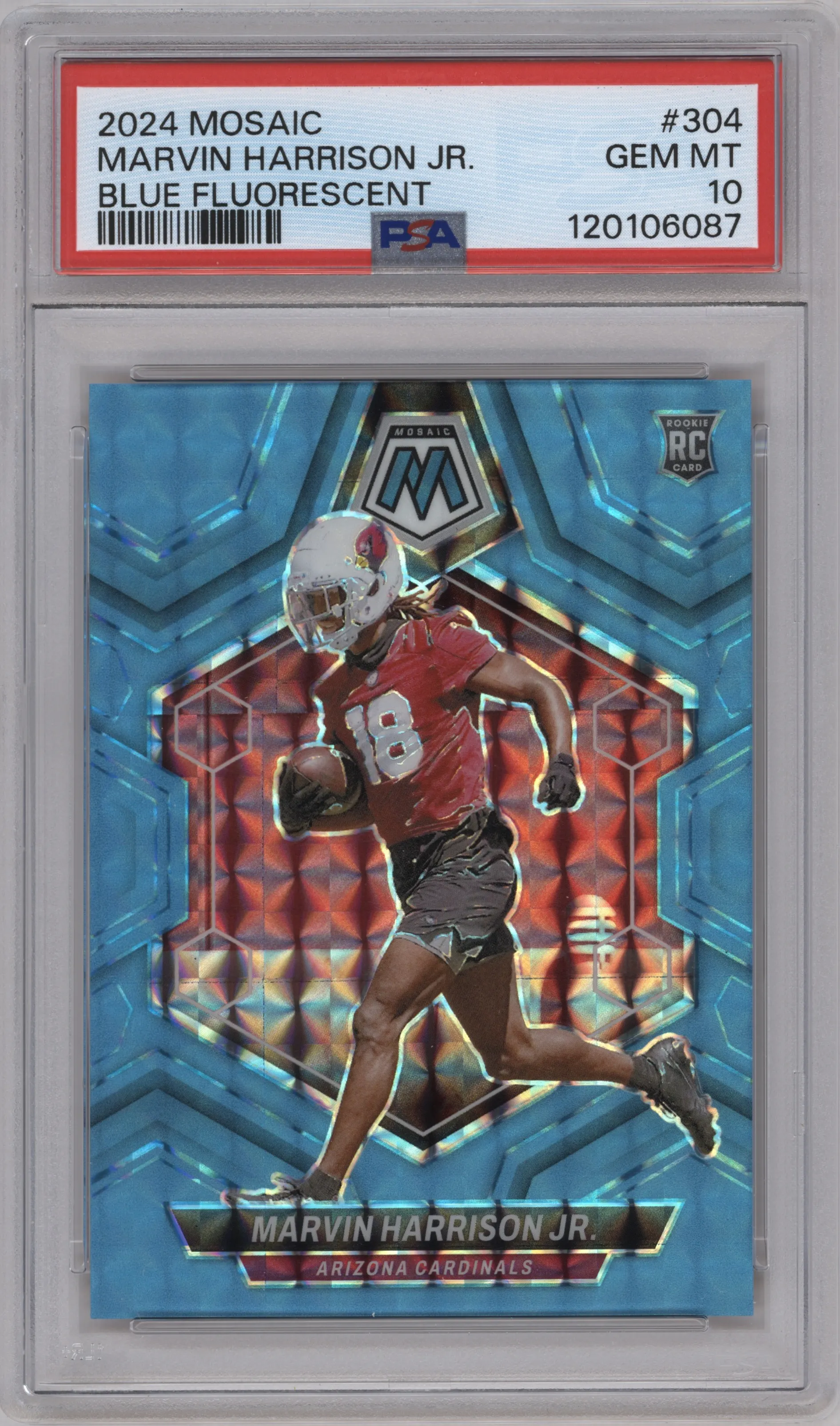 2024 Panini Mosaic Marvin Harrison Jr. Blue Fluorescent PSA 10