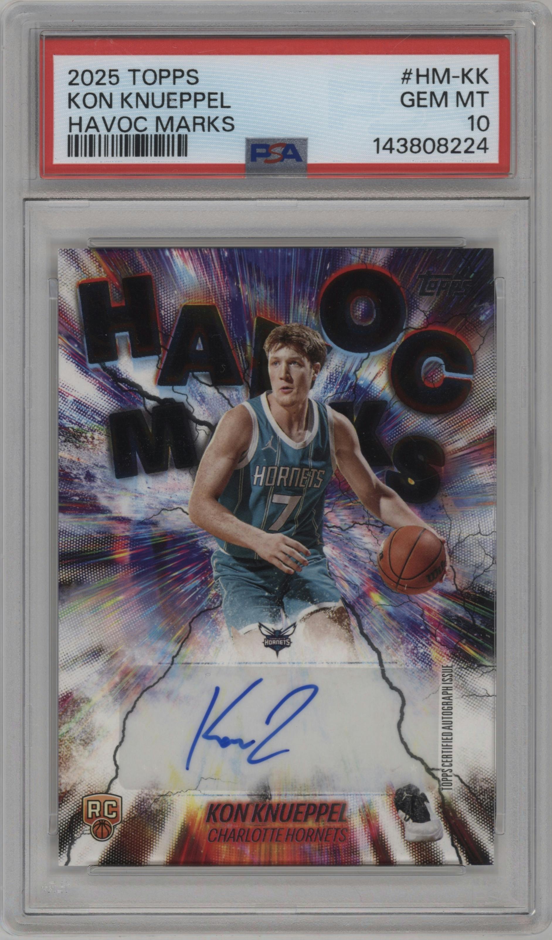 Kon Knueppel from the 2025-26 Topps set graded by PSA and given an overall grade of 10.