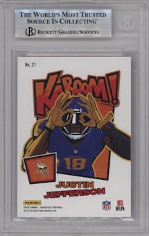 Justin Jefferson  from the 2025 Panini Absolute set featuring a Purple parallel graded by Beckett and given an overall grade of 9.