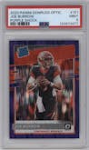 Joe Burrow from the 2020 Panini Donruss Optic set featuring a Purple Shock parallel graded by PSA and given an overall grade of 9.
