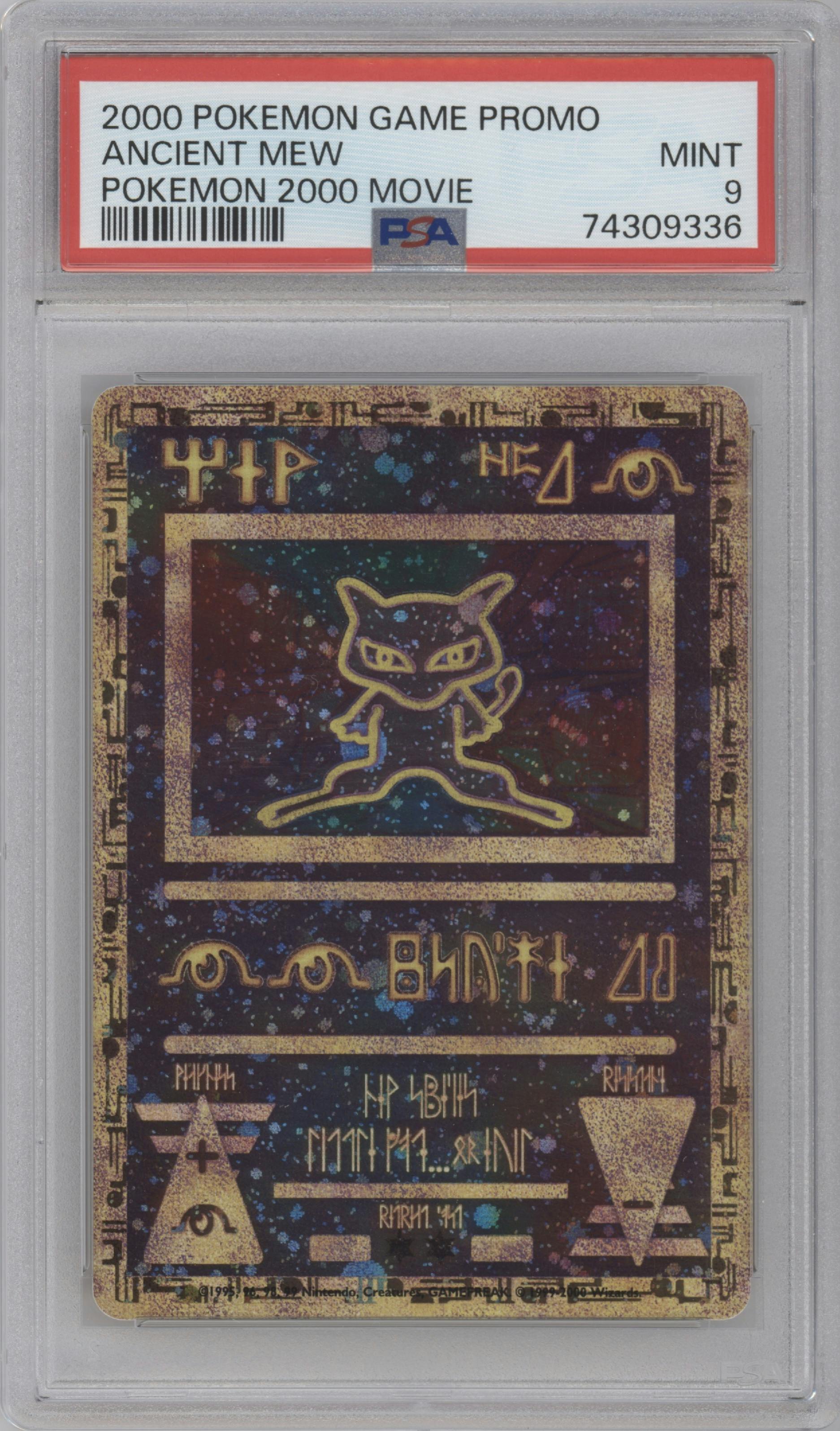 Ancient Mew from the 2000 Pokemon set graded by PSA and given an overall grade of 9.