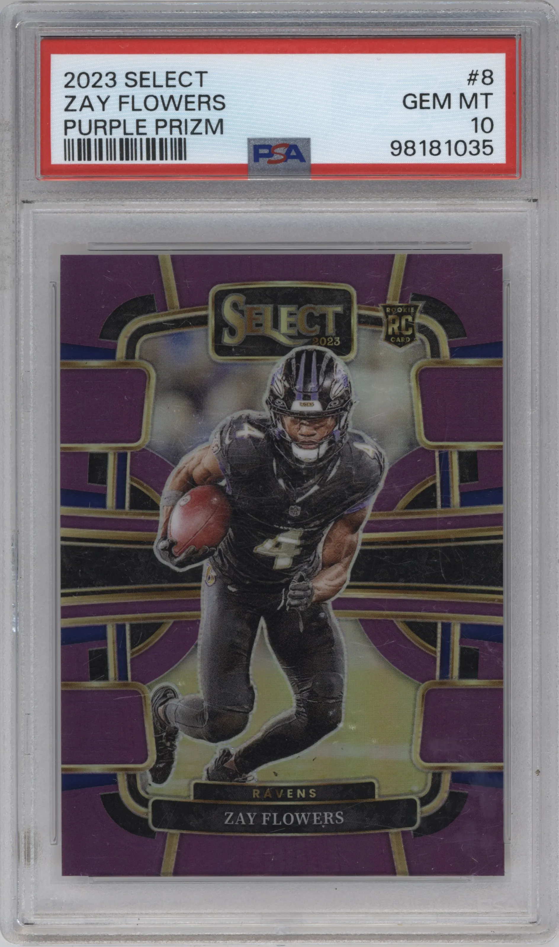 2023 Panini Select Zay Flowers Purple Prizm PSA 10