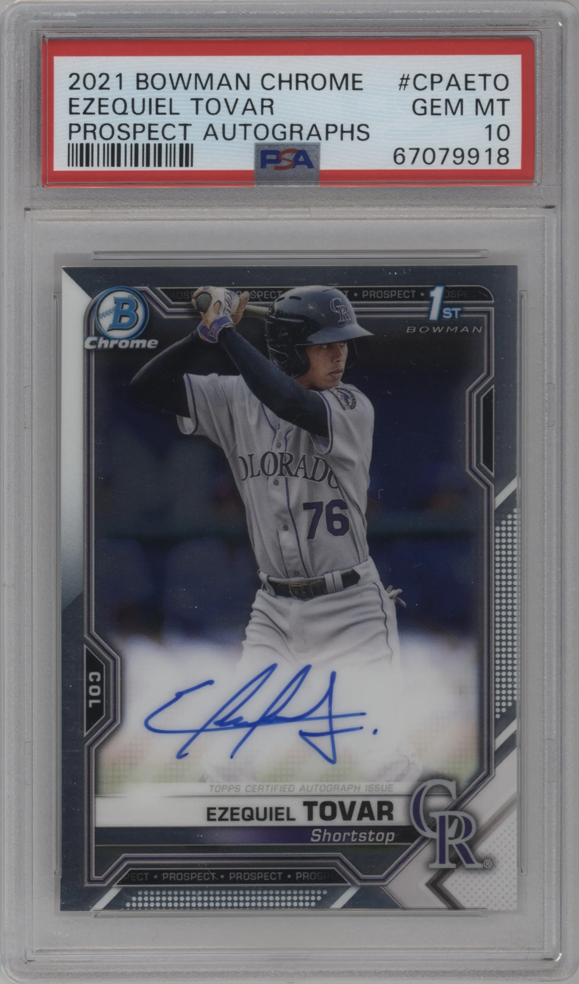 2021 Bowman Chrome Pros.Auto Ezequiel Tovar PSA 10