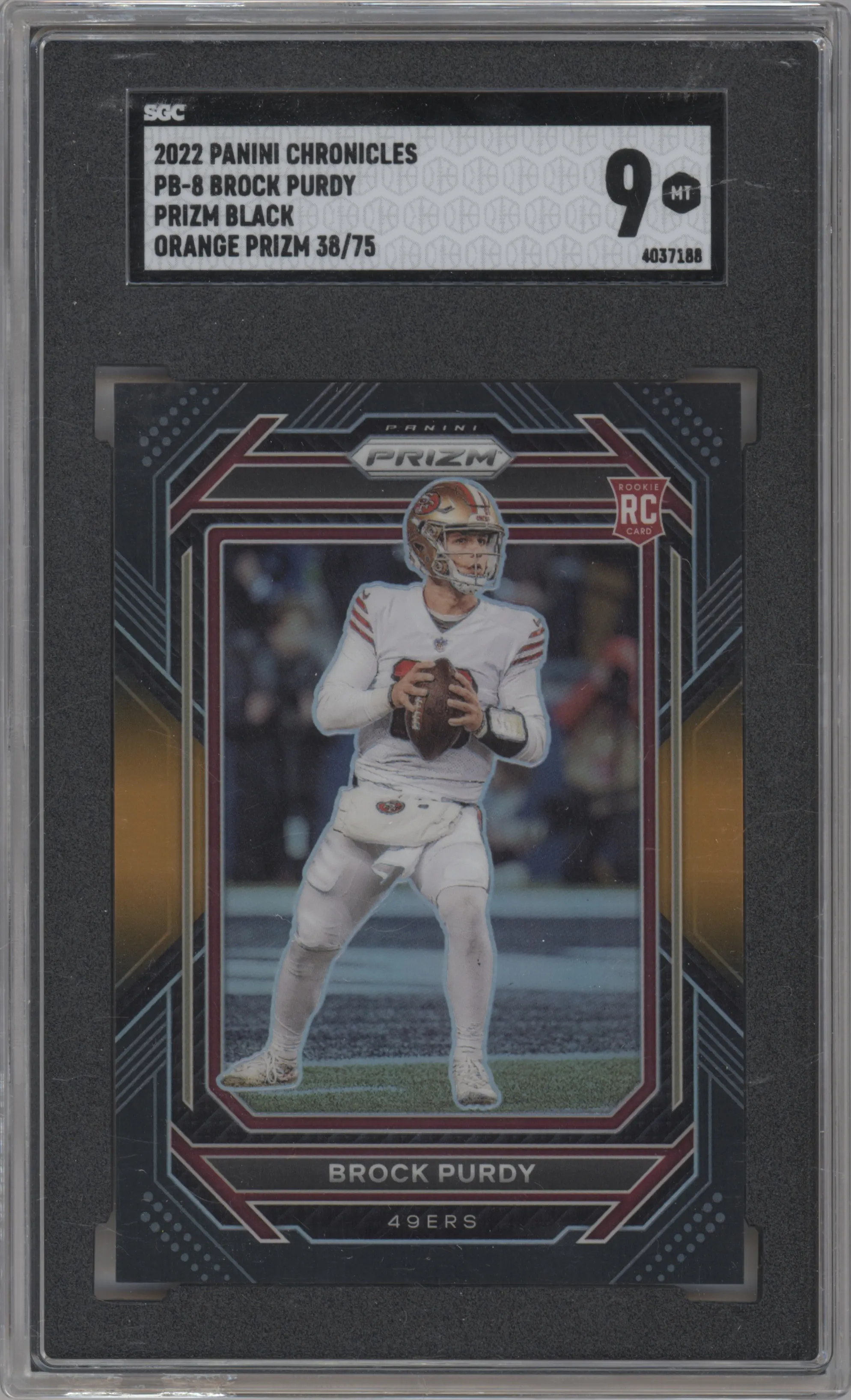 2022 Panini Chronicles Prizm Black Brock Purdy Orange #PB-8 SGC 9