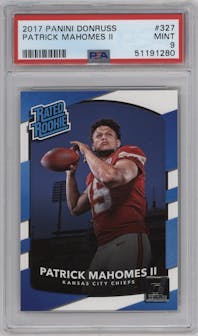 Patrick Mahomes II from the 2017 Panini Donruss set graded by PSA and given an overall grade of 9.