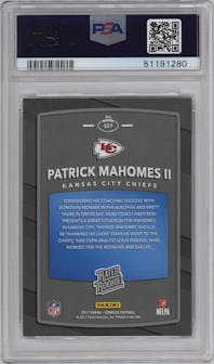 Patrick Mahomes II from the 2017 Panini Donruss set graded by PSA and given an overall grade of 9.