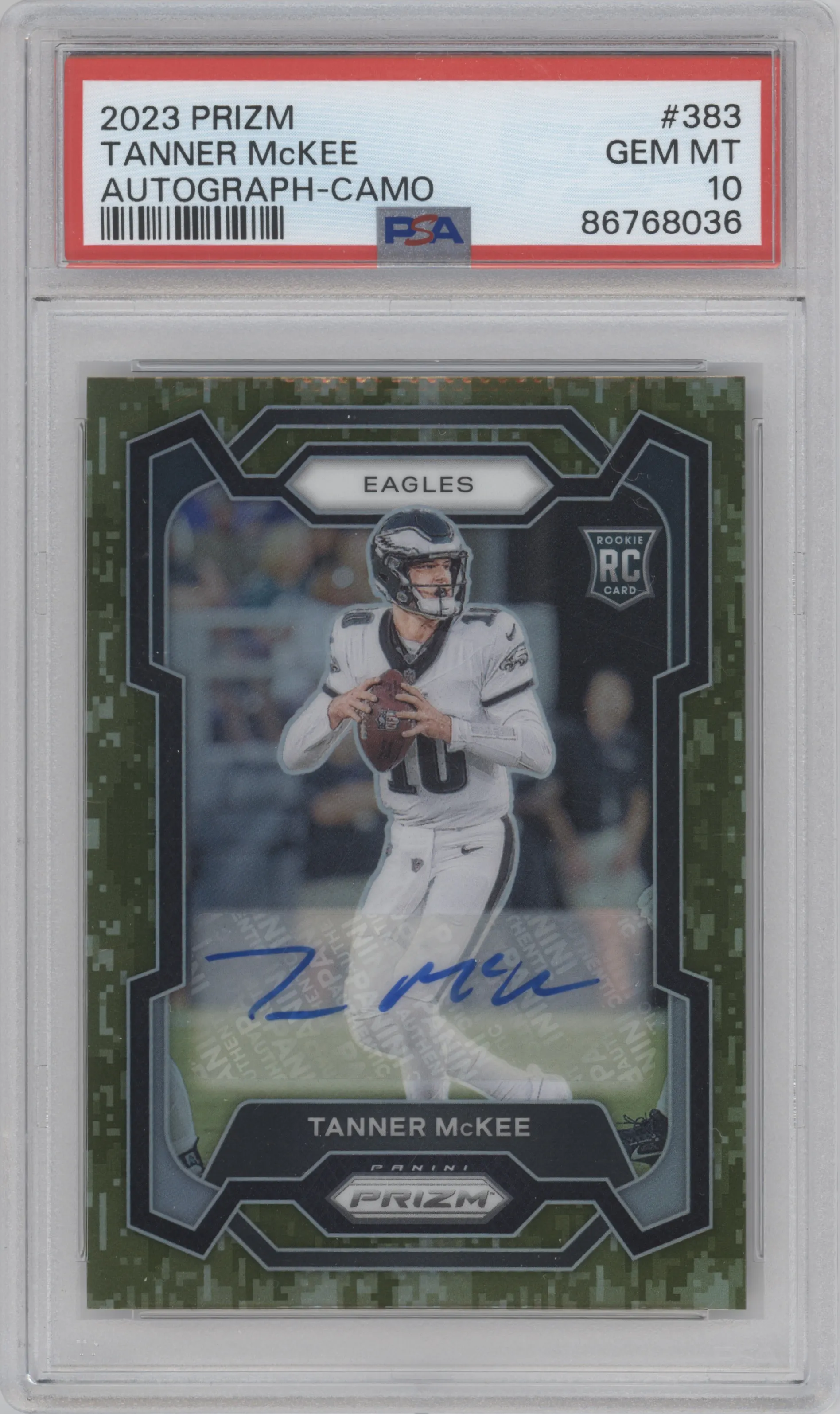 2023 Panini Prizm Rke.Auto Tanner McKee Camo Prizm #383 PSA 10