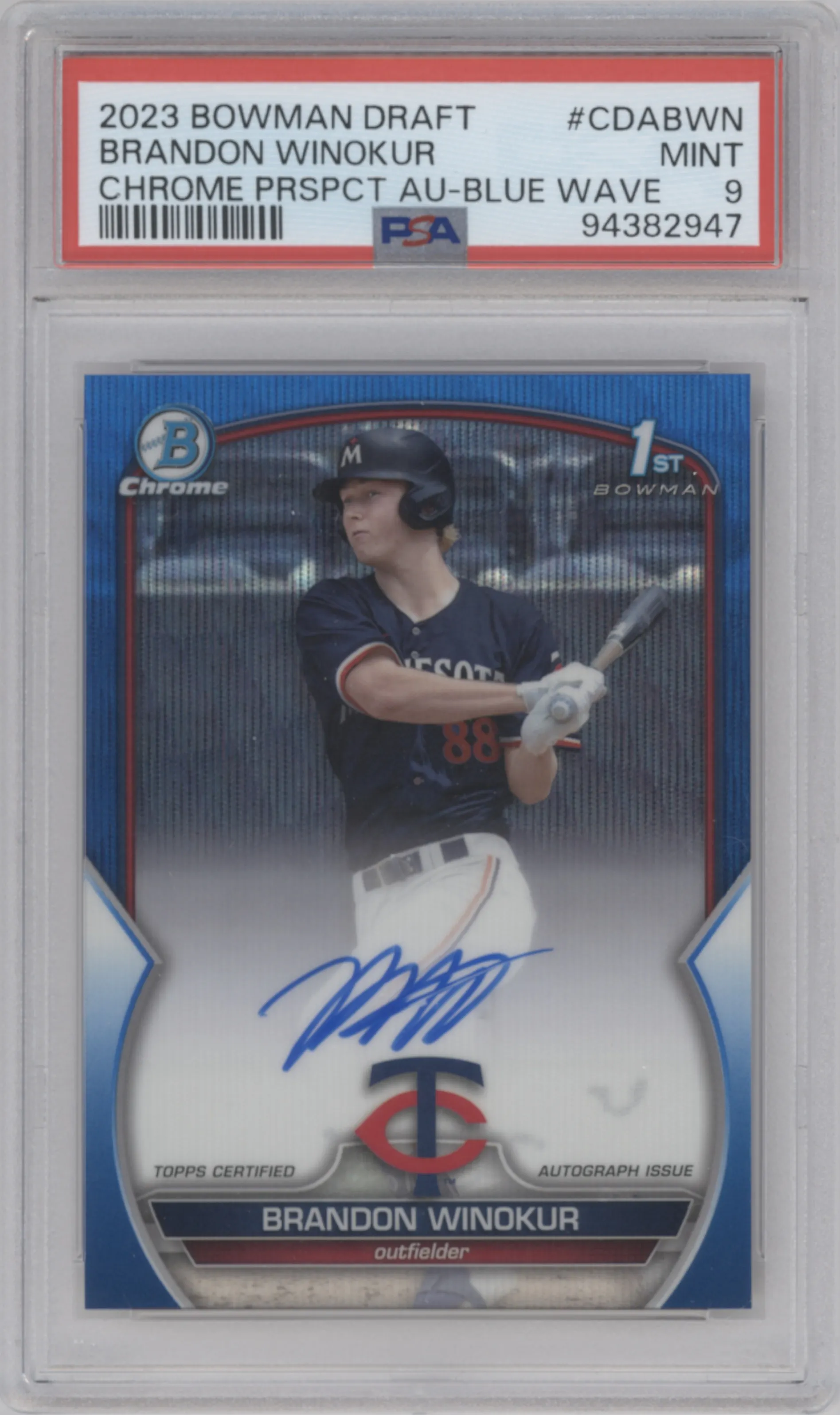 2023 Bowman Draft Chr.Pros.Auto Brandon Winokur Blue Wave Refractor PSA 9
